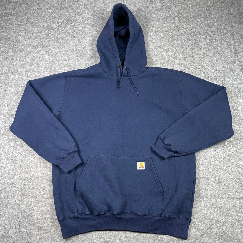 Carhartt Hoodie Mens L Navy Blue Midweight Fleece Pullover Sweatshirt K121 NVY